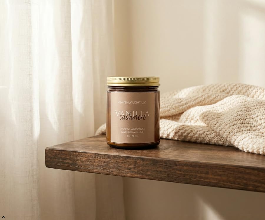 Vanilla Cashmere Coconut Wax Candle – 9oz Amber Jar