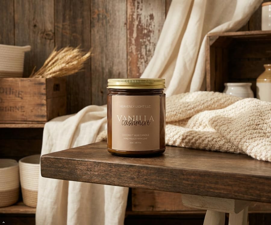 Vanilla Cashmere Coconut Wax Candle – 9oz Amber Jar