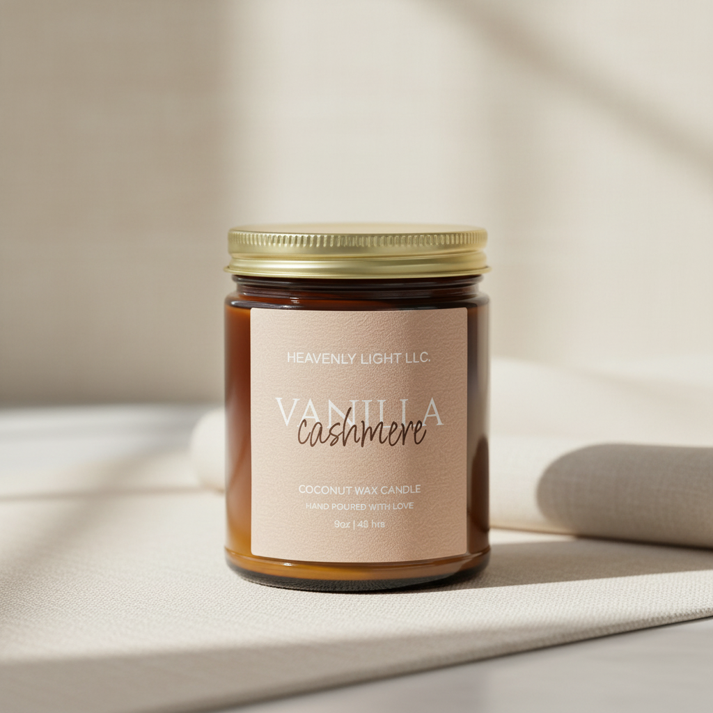 Vanilla Cashmere Coconut Wax Candle – 9oz Amber Jar